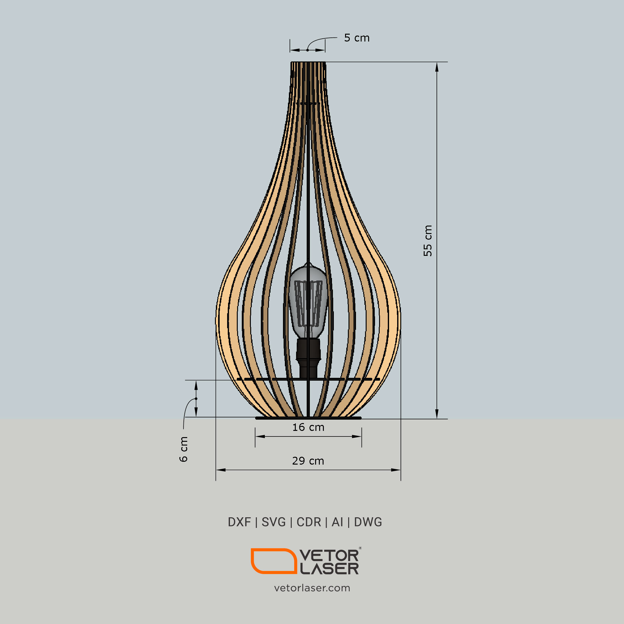 Template for Laser Cut Wooden Lampshade DXF File With 